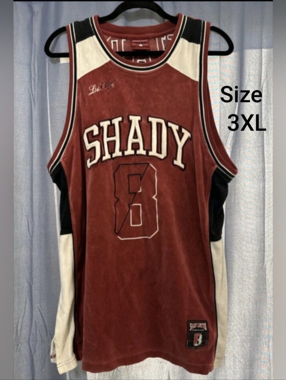 SHADY Ltd Vtg Velour Jersey Vest 3XL Y2k Streetwear Eminem Rap Red Black White